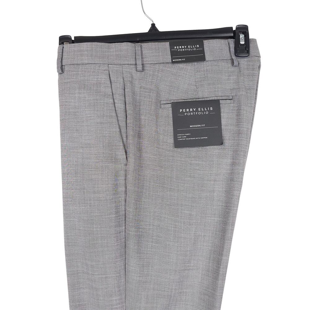 Perry Ellis Portfolio Mens Modern Fit Dress Pants 36x30 Grey Sharkskin Stretch